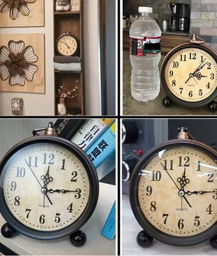 Vintage Metalen Wekker met Nachtlicht – Stille Analoge Bureau- en Nachtkastklok