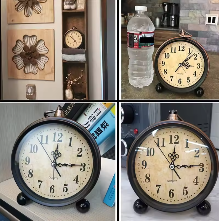 Vintage Metalen Wekker met Nachtlicht – Stille Analoge Bureau- en Nachtkastklok