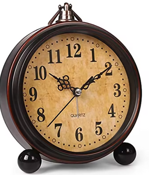 Vintage Metalen Wekker met Nachtlicht – Stille Analoge Bureau- en Nachtkastklok