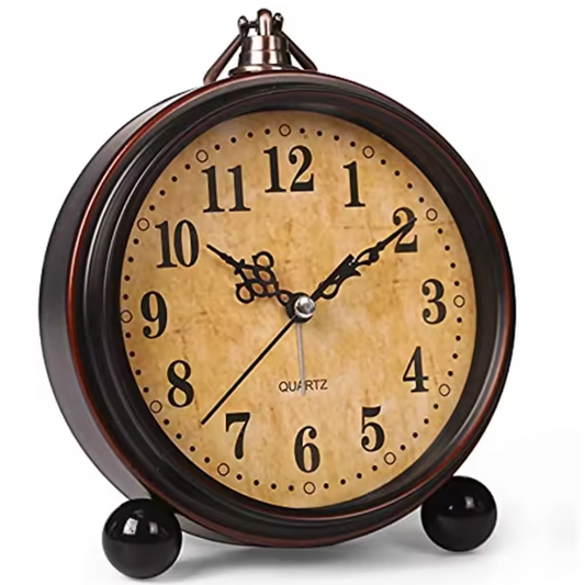 Vintage Metalen Wekker met Nachtlicht – Stille Analoge Bureau- en Nachtkastklok
