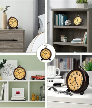 Vintage Metalen Wekker met Nachtlicht – Stille Analoge Bureau- en Nachtkastklok