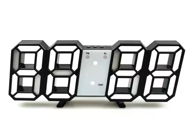 3D LED Digitale Wekker – Wand- en Bureauklok met Tijd, Datum en Temperatuur