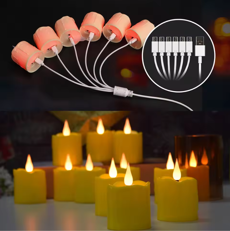 Set van 6 Oplaadbare LED Kaarsen met Afstandsbediening – Waterdichte Theelichtjes met Timer