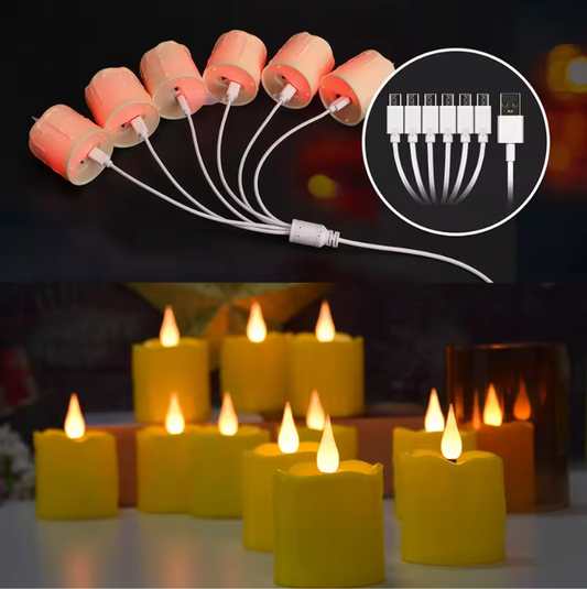 Set van 6 Oplaadbare LED Kaarsen met Afstandsbediening – Waterdichte Theelichtjes met Timer