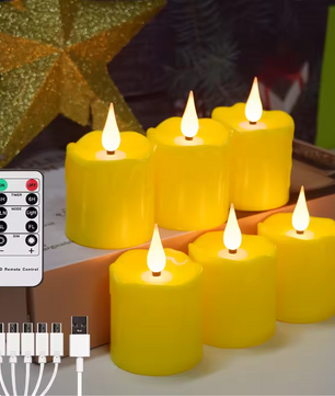 Set van 6 Oplaadbare LED Kaarsen met Afstandsbediening – Waterdichte Theelichtjes met Timer