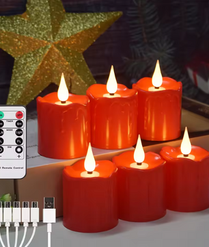 Set van 6 Oplaadbare LED Kaarsen met Afstandsbediening – Waterdichte Theelichtjes met Timer