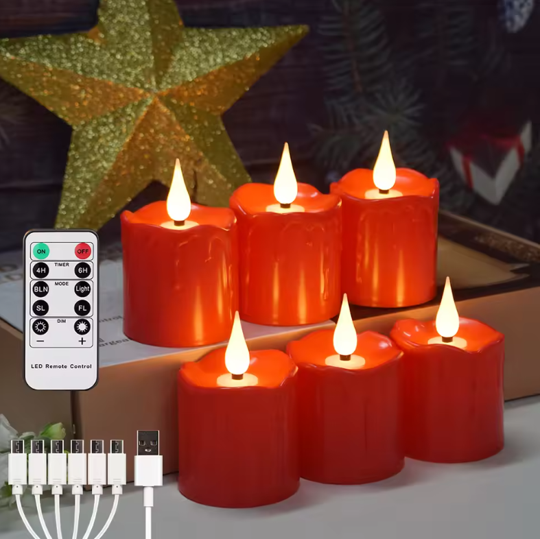 Set van 6 Oplaadbare LED Kaarsen met Afstandsbediening – Waterdichte Theelichtjes met Timer