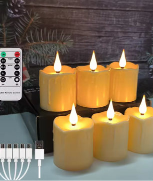 Set van 6 Oplaadbare LED Kaarsen met Afstandsbediening – Waterdichte Theelichtjes met Timer