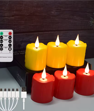 Set van 6 Oplaadbare LED Kaarsen met Afstandsbediening – Waterdichte Theelichtjes met Timer