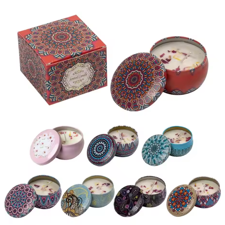 Geurkaars met Gedroogde Bloemen – Sojawas Aromakaars in Decoratief Blik