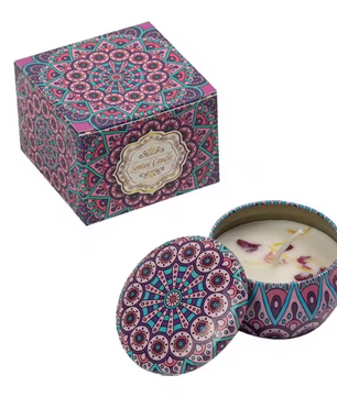 Geurkaars met Gedroogde Bloemen – Sojawas Aromakaars in Decoratief Blik