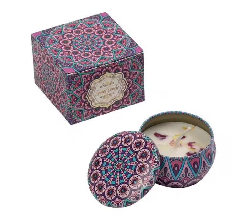 Geurkaars met Gedroogde Bloemen – Sojawas Aromakaars in Decoratief Blik