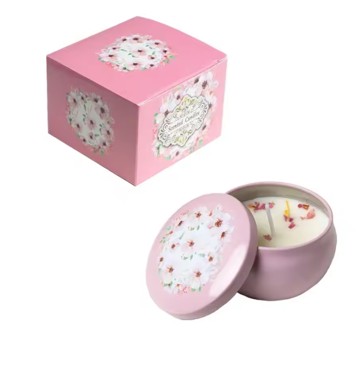 Geurkaars met Gedroogde Bloemen – Sojawas Aromakaars in Decoratief Blik