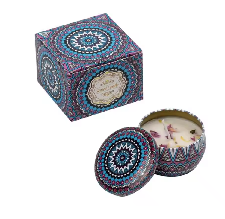 Geurkaars met Gedroogde Bloemen – Sojawas Aromakaars in Decoratief Blik