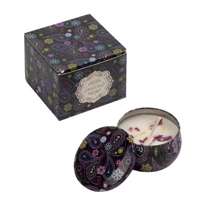 Geurkaars met Gedroogde Bloemen – Sojawas Aromakaars in Decoratief Blik