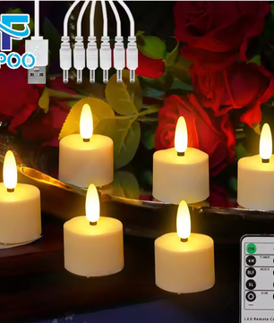 Set van 6 Oplaadbare LED Kaarsen met Afstandsbediening – Realistische Flikkerende Theelichtjes