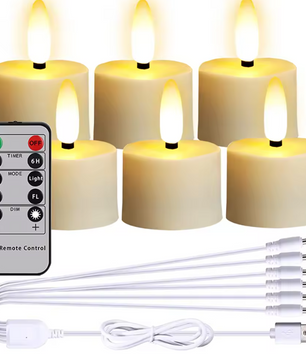 Set van 6 Oplaadbare LED Kaarsen met Afstandsbediening – Realistische Flikkerende Theelichtjes
