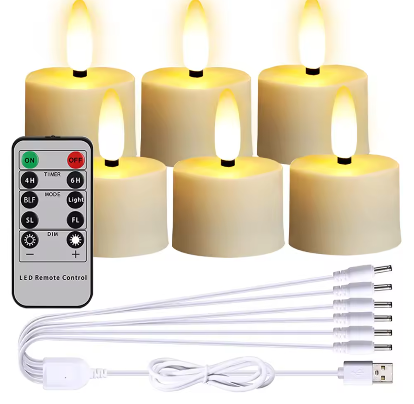 Set van 6 Oplaadbare LED Kaarsen met Afstandsbediening – Realistische Flikkerende Sfeerverlichting