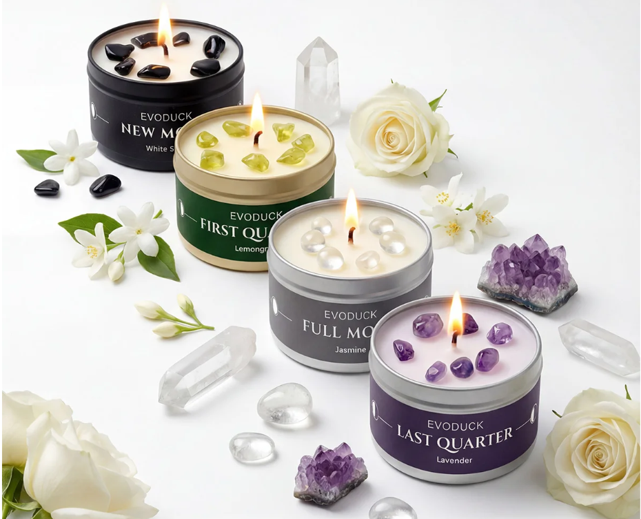 Set van 3 Geurkaarsen met Maanfasen – Aromatische Manifestatie Kaarsen voor Sfeer en Meditatie