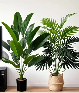 Set van 2 Kunst Palm- en Bananenplanten in Pot – Tropische Decoratieve Kamerplanten