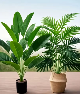Set van 2 Kunst Palm- en Bananenplanten in Pot – Tropische Decoratieve Kamerplanten