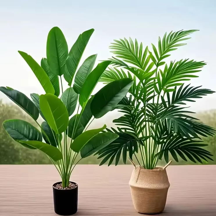 Set van 2 Kunst Palm- en Bananenplanten in Pot – Tropische Decoratieve Kamerplanten