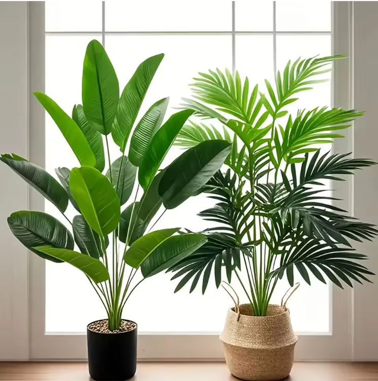 Set van 2 Kunst Palm- en Bananenplanten in Pot – Tropische Decoratieve Kamerplanten