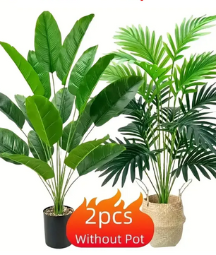 Set van 2 Kunst Palm- en Bananenplanten in Pot – Tropische Decoratieve Kamerplanten