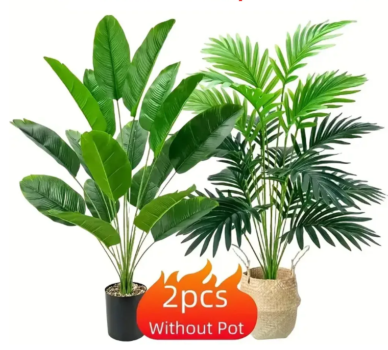 Set van 2 Kunst Palm- en Bananenplanten in Pot – Tropische Decoratieve Kamerplanten