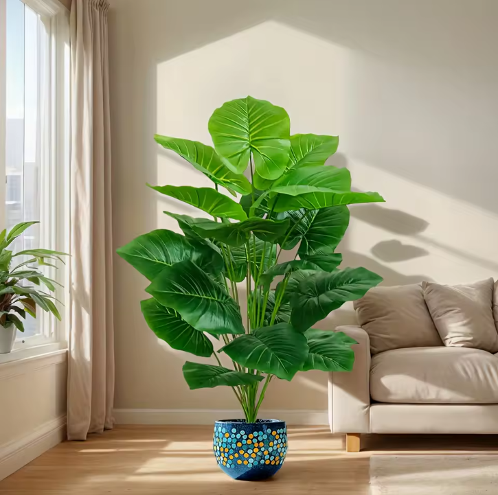 Kunst Palmplant 100 cm – Decoratieve Tropische Kamerplant met 18 Bladeren