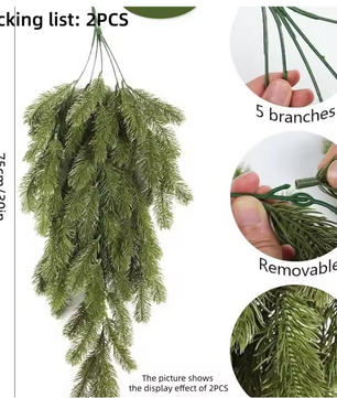 Set van 2 Kunst Dennentakken – Decoratieve Dennennaalden voor Kerst- en Winterdecoratie