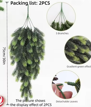 Set van 2 Kunst Dennentakken – Decoratieve Dennennaalden voor Kerst- en Winterdecoratie