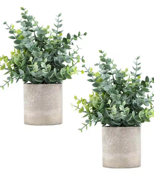Set van 2 Kunstmatige Eucalyptus Planten – Kleine Decoratieve Kunstplanten in Pot