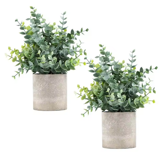 Set van 2 Kunstmatige Eucalyptus Planten – Kleine Decoratieve Kunstplanten in Pot