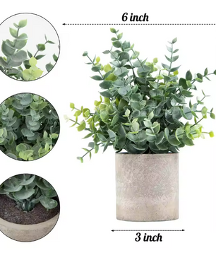 Set van 2 Kunstmatige Eucalyptus Planten – Kleine Decoratieve Kunstplanten in Pot