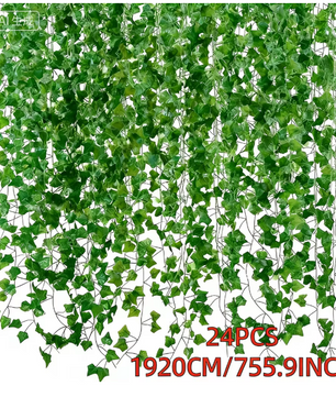 Set van 24 Kunstmatige Klimop Slingers – 19 m Decoratieve Groene Ivy Guirlande voor Wanddecoratie