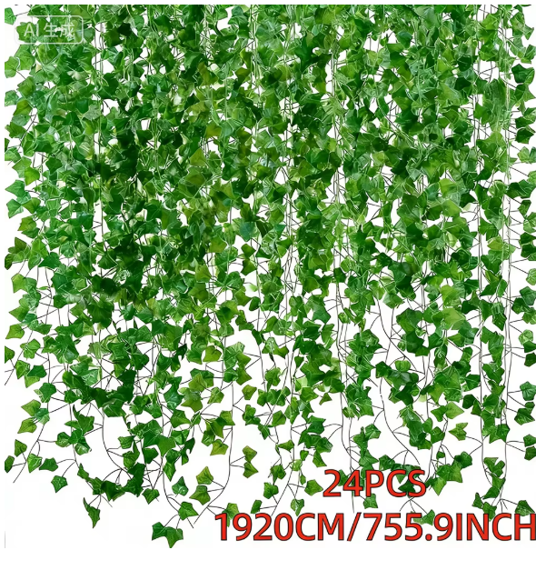 Set van 24 Kunstmatige Klimop Slingers – 19 m Decoratieve Groene Ivy Guirlande voor Wanddecoratie