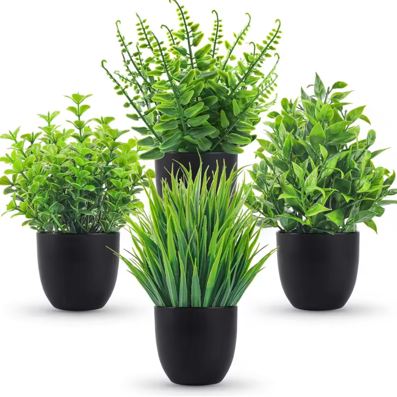 Set van 4 Kleine Kunstplanten – Decoratieve Faux Planten voor Tafel, Badkamer en Bureau