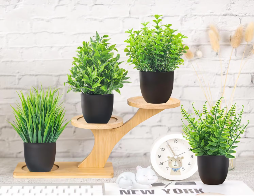 Set van 4 Kleine Kunstplanten – Decoratieve Faux Planten voor Tafel, Badkamer en Bureau