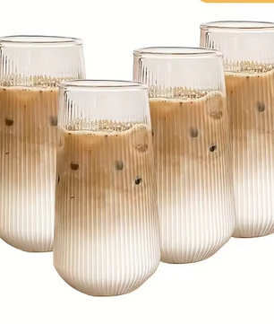 Set van Geribbelde Glazen Drinkglazen – Hittebestendige Glazen voor Koffie, Thee en Dranken