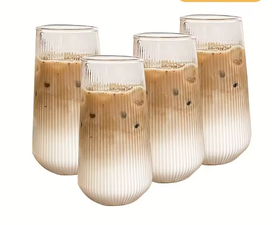 Set van Geribbelde Glazen Drinkglazen – Hittebestendige Glazen voor Koffie, Thee en Dranken
