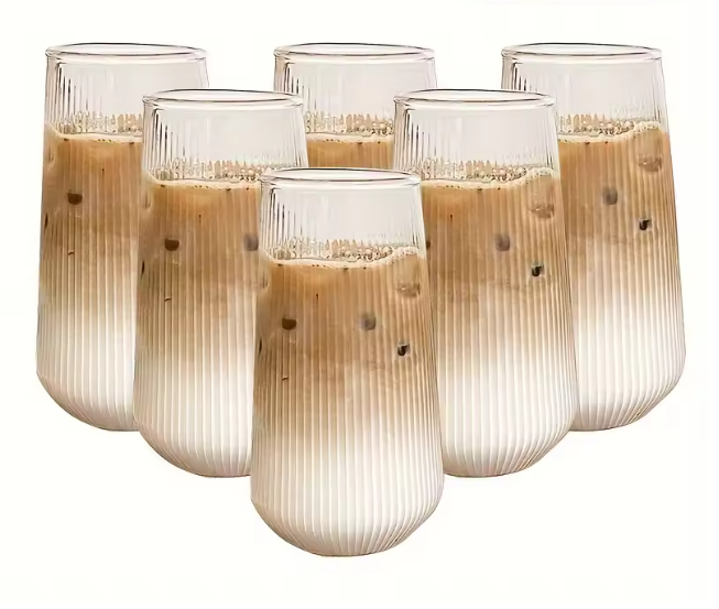 Set van Geribbelde Glazen Drinkglazen – Hittebestendige Glazen voor Koffie, Thee en Dranken