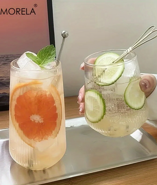 Set van Geribbelde Glazen Drinkglazen – Hittebestendige Glazen voor Koffie, Thee en Dranken