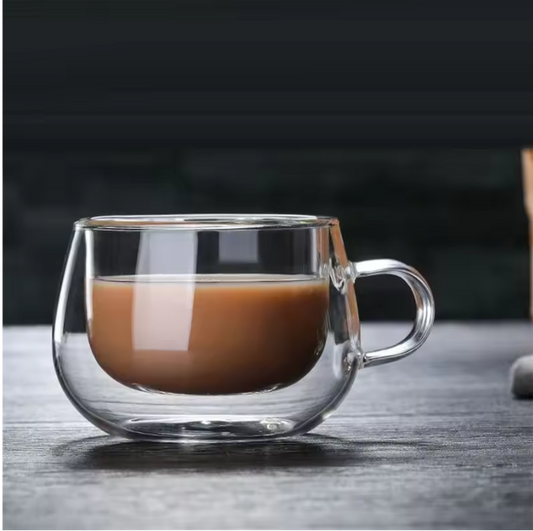 Dubbelwandige Glazen Koffiemok – Hittebestendig Borosilicaat Glas met Handvat