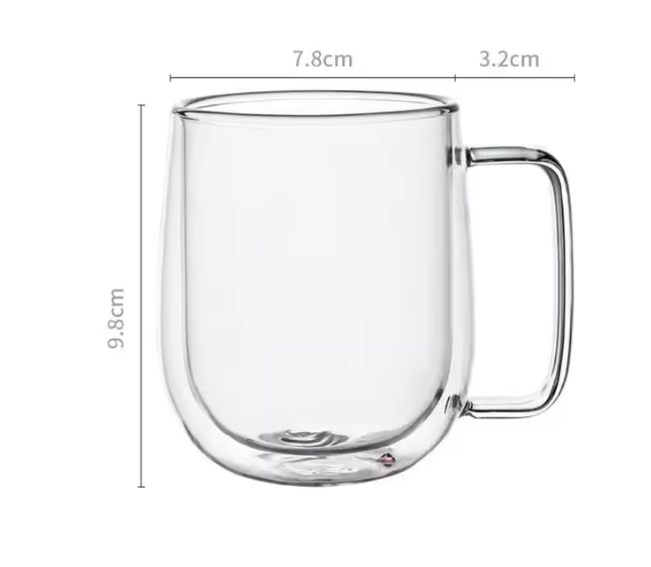 Dubbelwandige Glazen Koffiemok – Hittebestendig Borosilicaat Glas met Handvat