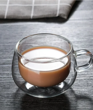 Dubbelwandige Glazen Koffiemok – Hittebestendig Borosilicaat Glas met Handvat