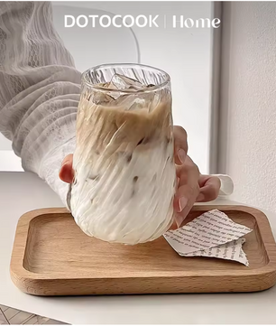 Geribbeld Glazen Koffiekopje 400 ml – Transparant Drinkglas voor Koffie en Thee