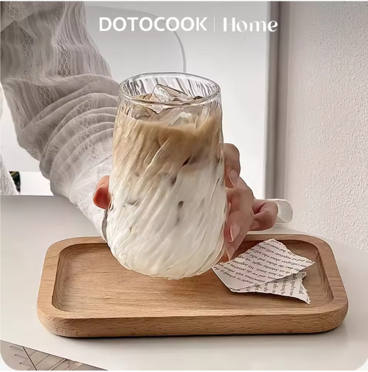 Geribbeld Glazen Koffiekopje 400 ml – Transparant Drinkglas voor Koffie en Thee