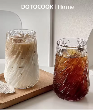 Geribbeld Glazen Koffiekopje 400 ml – Transparant Drinkglas voor Koffie en Thee