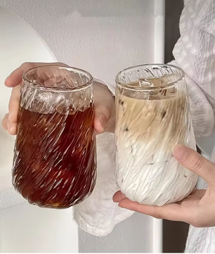 Geribbeld Glazen Koffiekopje 400 ml – Transparant Drinkglas voor Koffie en Thee